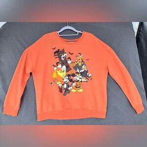 Disney Halloween Sweatshirt Mickey Friends Goofy Donald Pluto Orange Pullover L